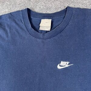 VTG Nike T Shirt Mens XL Blue Boxy Fit Silver Tag Chest Swoosh Y2K 90s USA